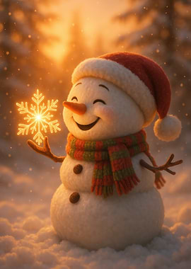 Magical Christmas Snowman with Glowing Snowflake