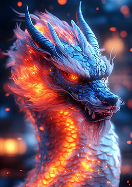 Fiery Blue Dragon Portrait