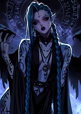 Dark Elf Sorceress with Blue Braids