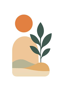 Minimalist Plant and Sun Illustration