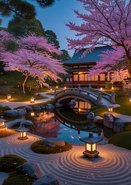 Japanese Garden with Cherry Blossoms