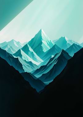 Teal Mountain Range Landscape art