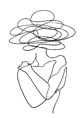 Abstract Line Art Woman with Thoughts
