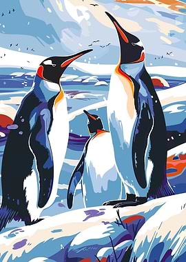 Penguins in Antarctica Illustration