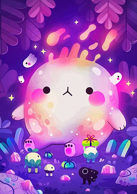 Cute Cartoon Creature with Gift