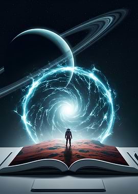 Astronaut on Book with Space Portal