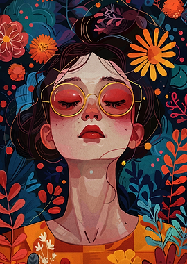 Floral Portrait with Red Glasses