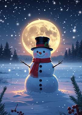 Snowman under the moonlight