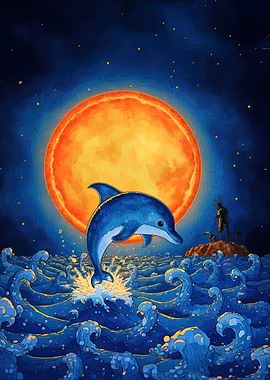 Dolphin Leaping Under a Full Moon