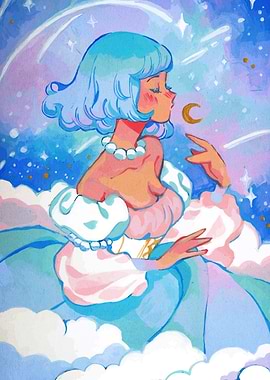 Dreamy Celestial Girl with Moon