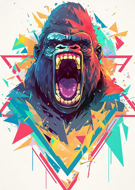 Colorful Gorilla Roar Abstract Art