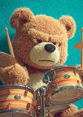 Grumpy Teddy Bear Drummer