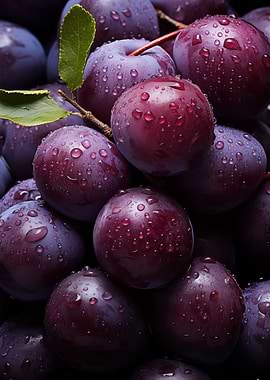 Fresh Plums Water Droplets