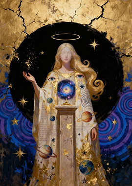 Celestial Being with Planets and Galaxy