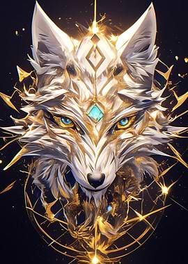 Golden Wolf with Turquoise Gem