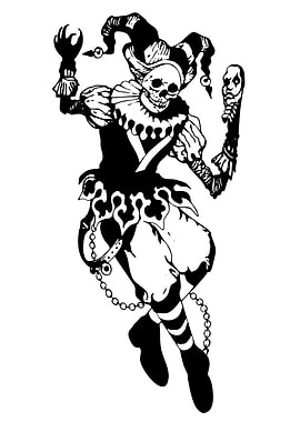Skeleton Jester Black and White Illustration