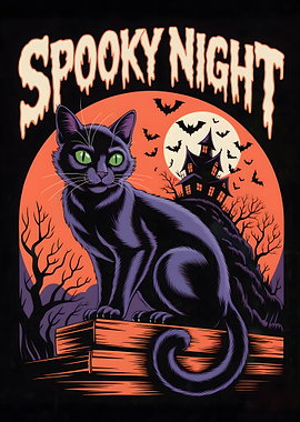 Spooky Night Black Cat Illustration
