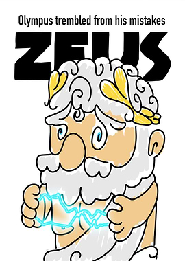 Zeus Cartoon with Lightning Bolt