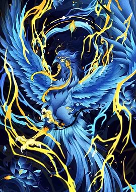 Blue Phoenix with Golden Lightning