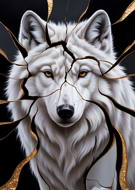 White Wolf with Golden Cracks