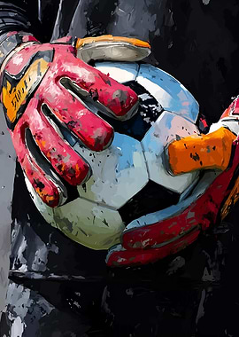 Goalkeeper holding soccer ball painting