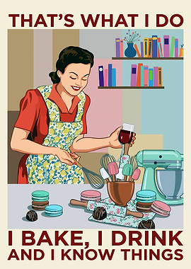 Baking and Drinking Funny Poster
