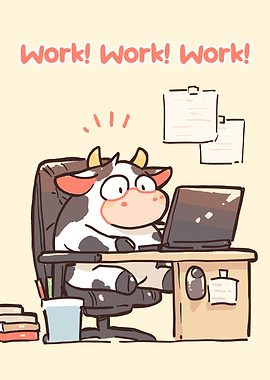 Cartoon Cow Working on Laptop