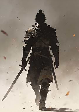 Silhouette of a Warrior with Swords