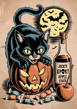 Halloween Black Cat and Pumpkin