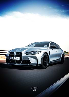 Silver BMW M3 on the Road Poster