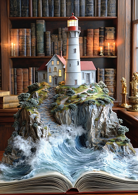 Lighthouse and Waves on Open Book