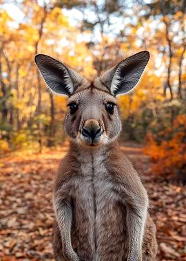 Kangaroo portrait in autumn forest