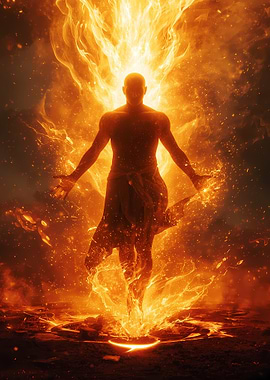 Fiery Figure in Eruption of Flames