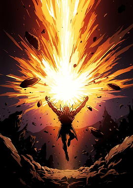 Warrior Ascending in Fiery Light