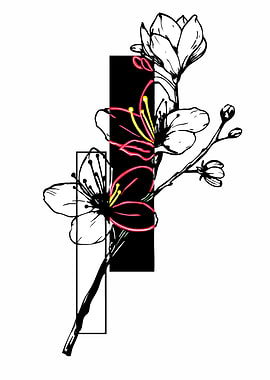 Floral Sketch with Geometric Accents