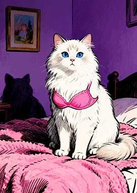 Cat with Bra on Bed