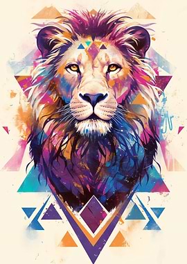 Colorful Lion Geometric Art