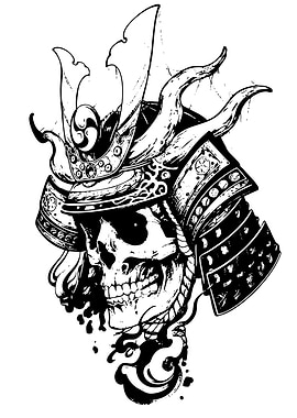 Samurai Skull Ink Illustration
