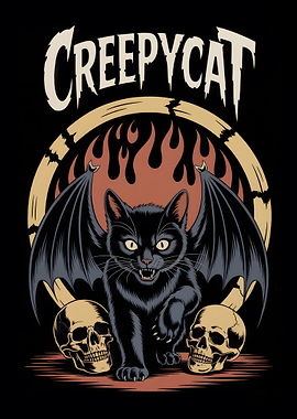 Creepy Cat with Bat Wings