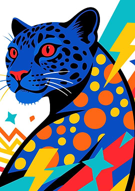 Abstract Blue Leopard with Geometric Shapes
