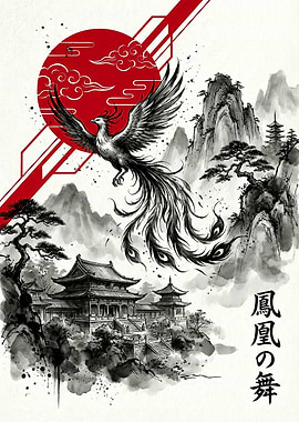 Phoenix Dance Japanese Ink Painting