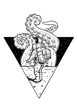 Astronaut and Octopus on the Moon