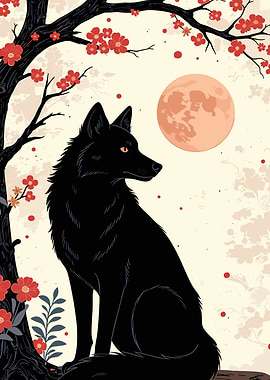 The Night Wolf Beneath the Cherry Blossoms
