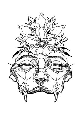 Floral Face Line Art