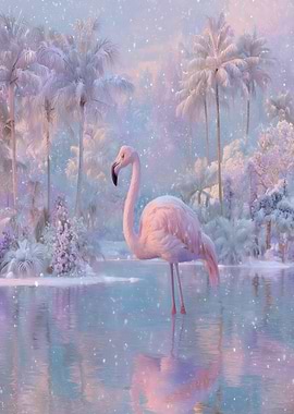 Flamingo in a Winter Wonderland