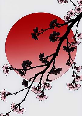 Cherry Blossoms with Red Sun