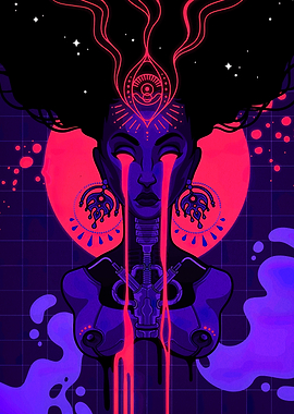 Neon Cyberpunk Woman with Tears