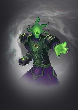 Green armored mage with glowing hand