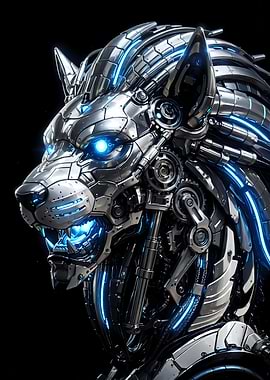 Cybernetic Lion Wolf Head