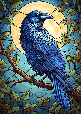 Blue Raven Stained Glass